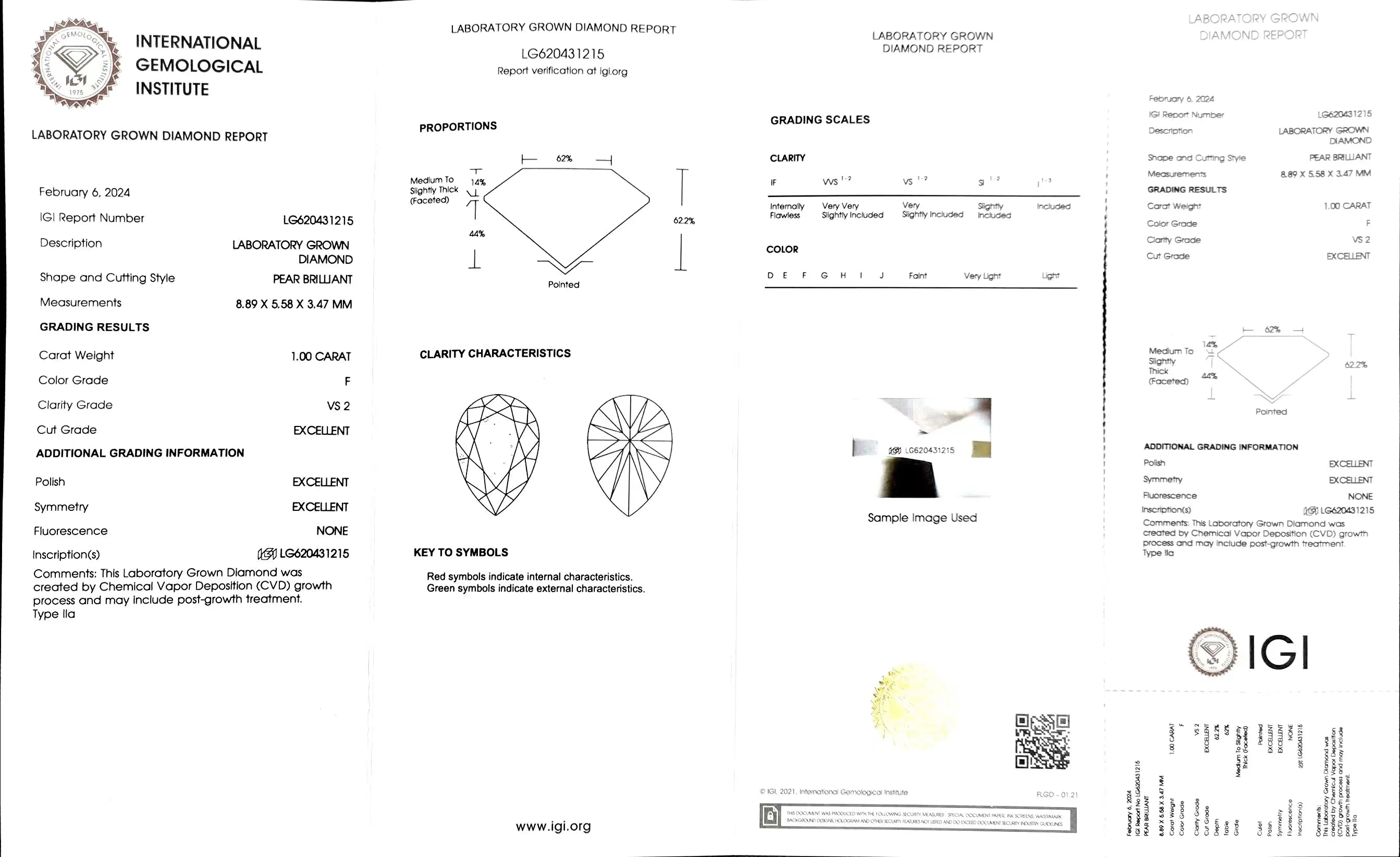 1.00ct Pear Cut Lab Diamond - F Color VS2 | Doveggs Certified