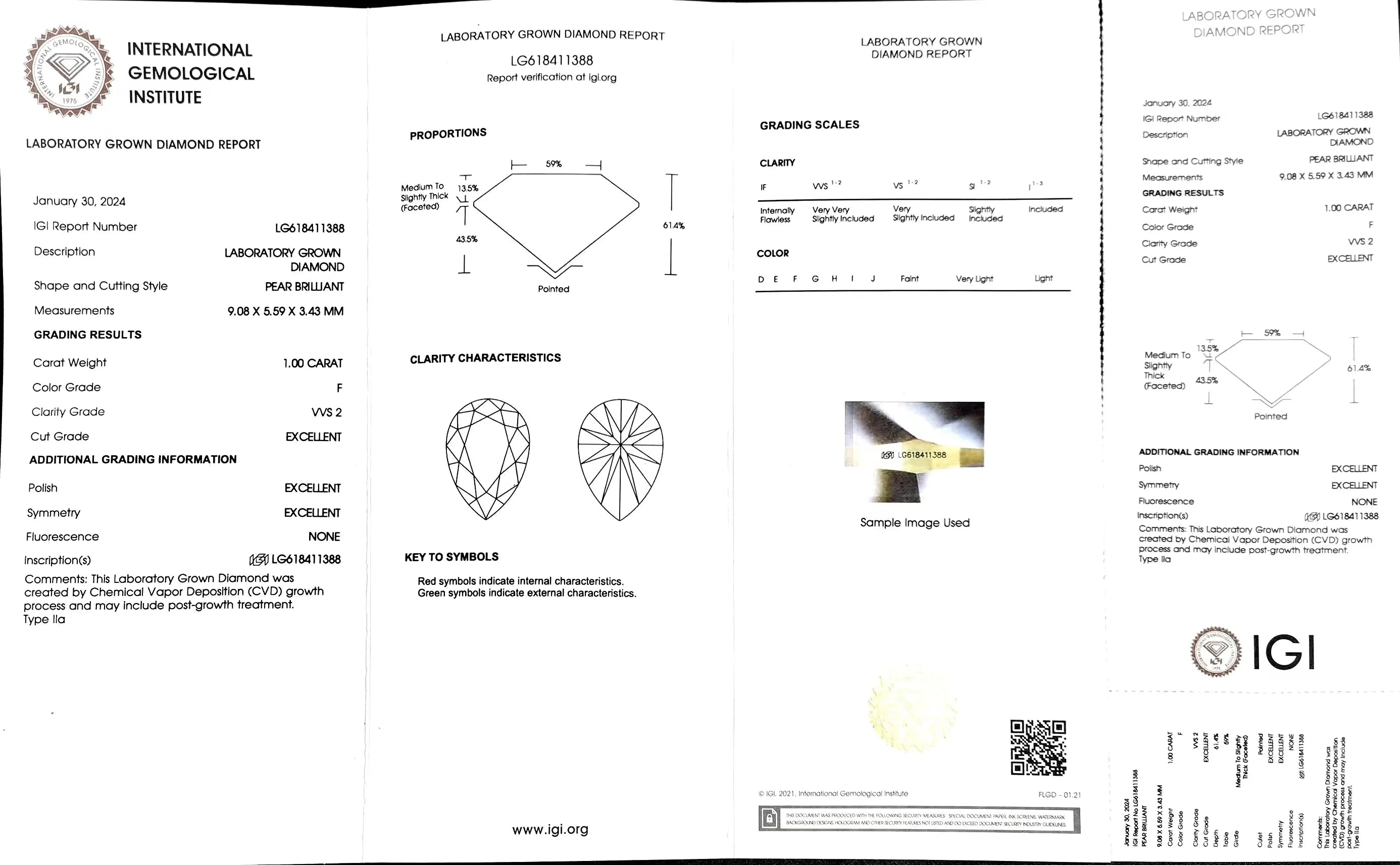 1.00ct Pear Cut Lab Diamond - F Color VVS2 | Doveggs Certified