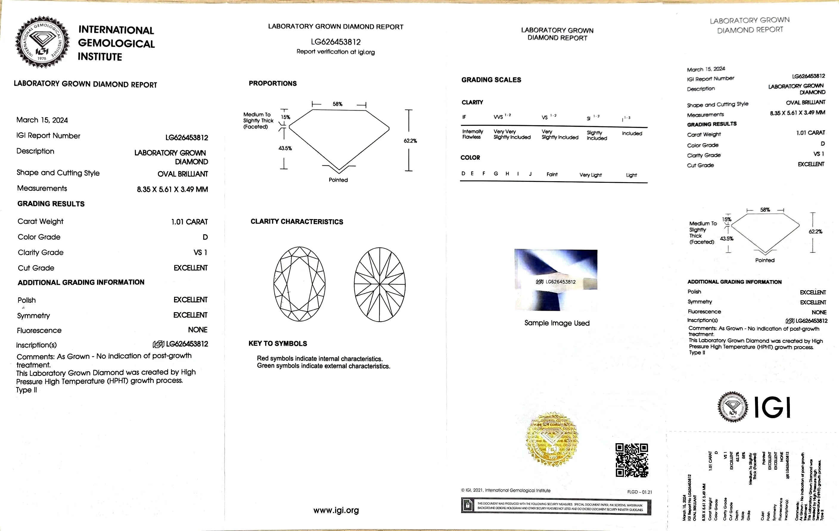 1.01ct Oval Lab Diamond - D Color VS1 | Doveggs Certified