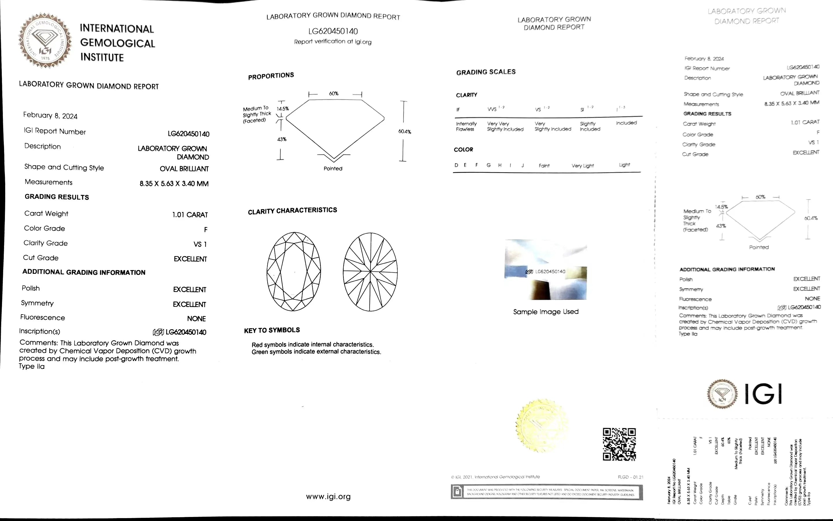 1.01ct Oval Cut Lab Diamond - F Color VS1 | Doveggs Certified