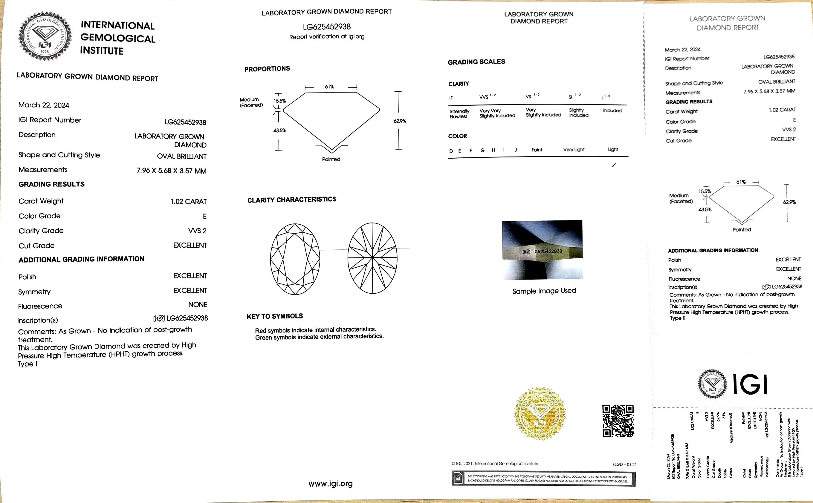 1.02ct Oval Lab Diamond - E Color VVS2 | Doveggs Certified