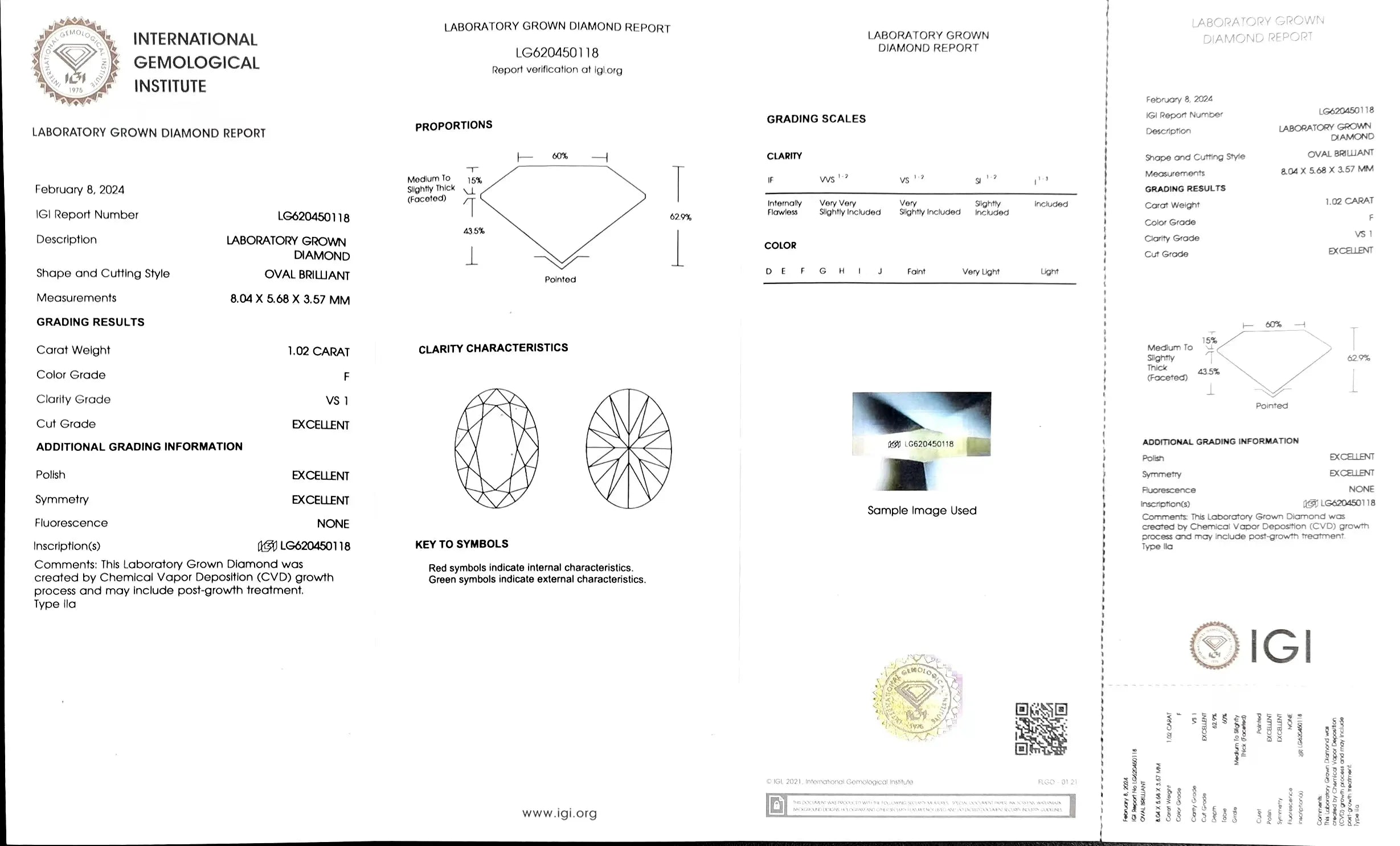 1.02ct Oval Cut Lab Diamond - F Color VS1 | Doveggs Certified