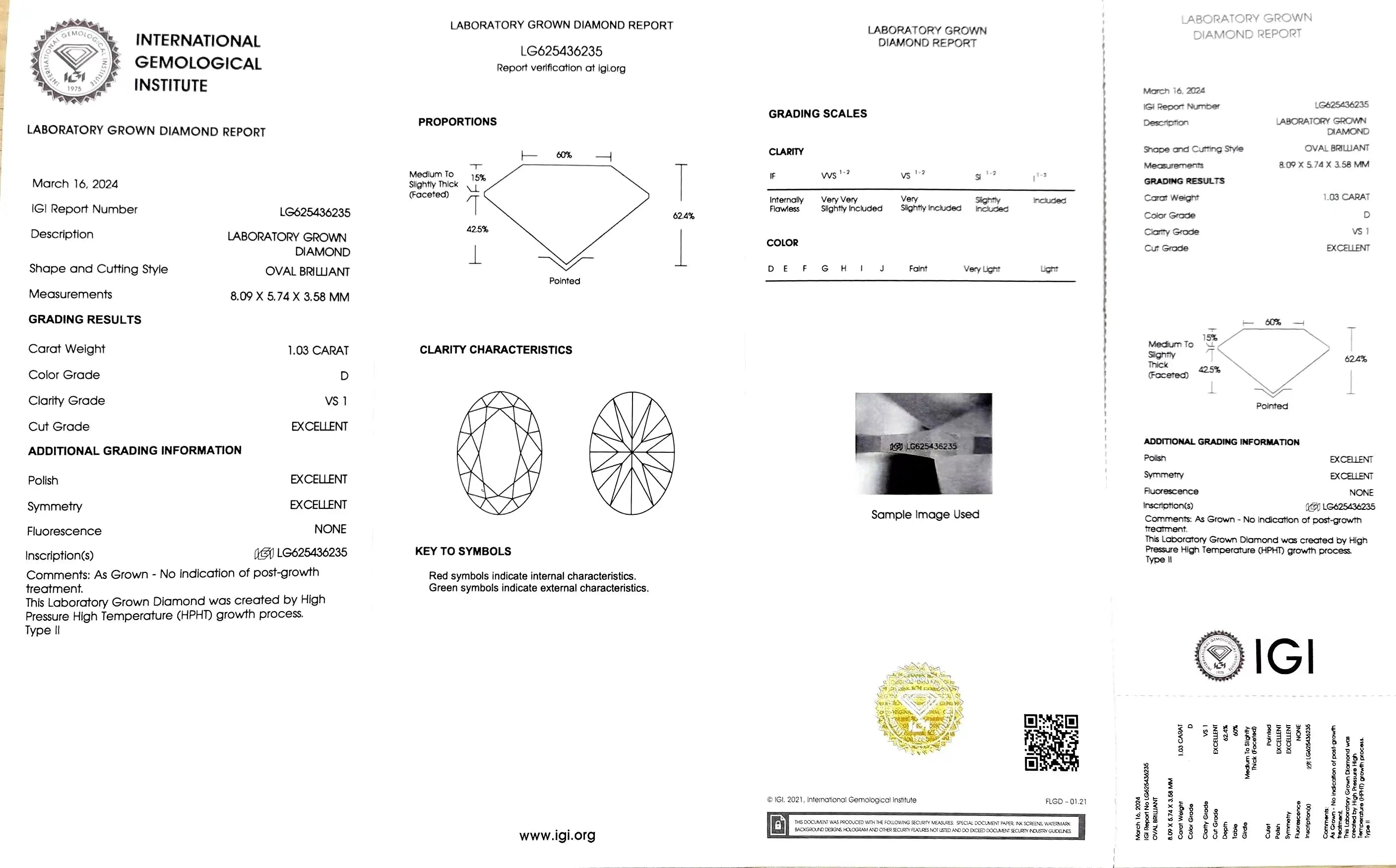 1.03ct Oval Lab Diamond - D Color VS1 | Doveggs Certified