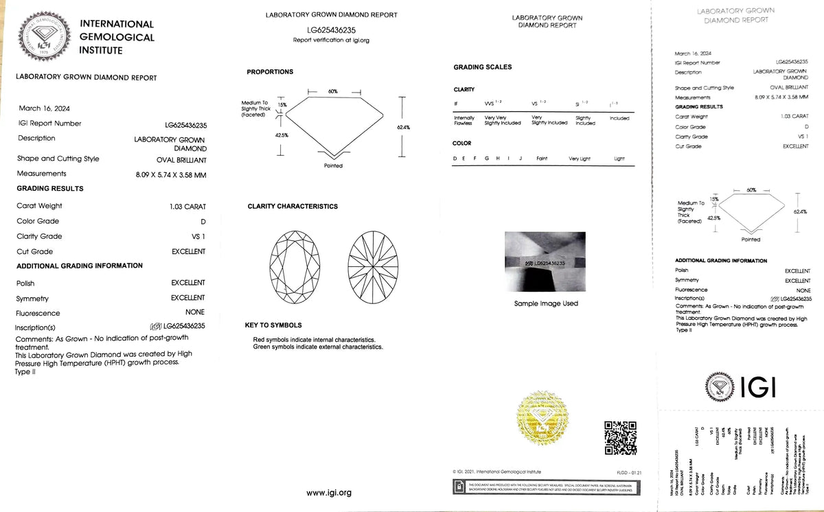 1.03ct Oval Lab Diamond - D Color VS1 | Doveggs Certified