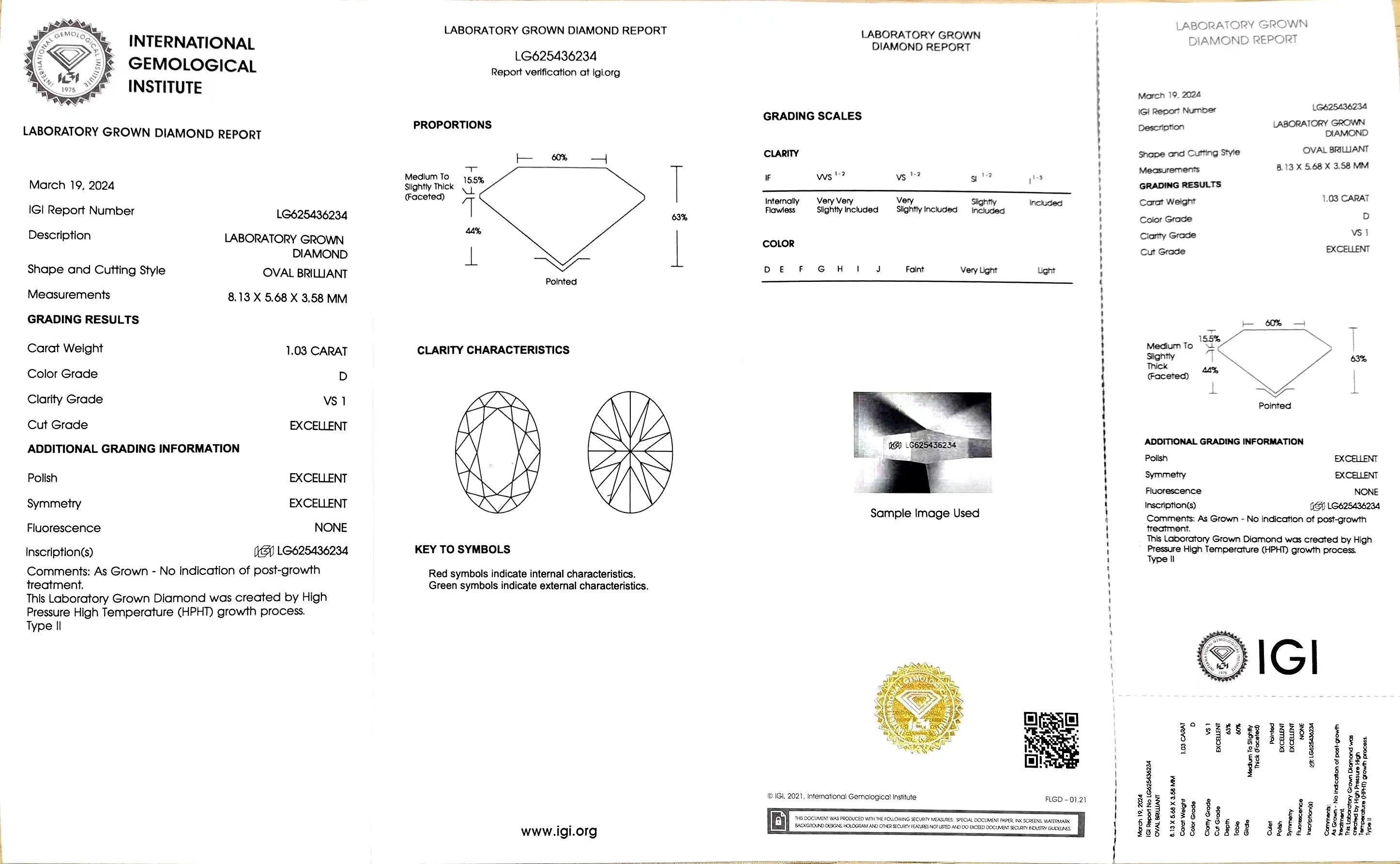 1.03ct Oval Lab Diamond - D Color VS1 | Doveggs Certified