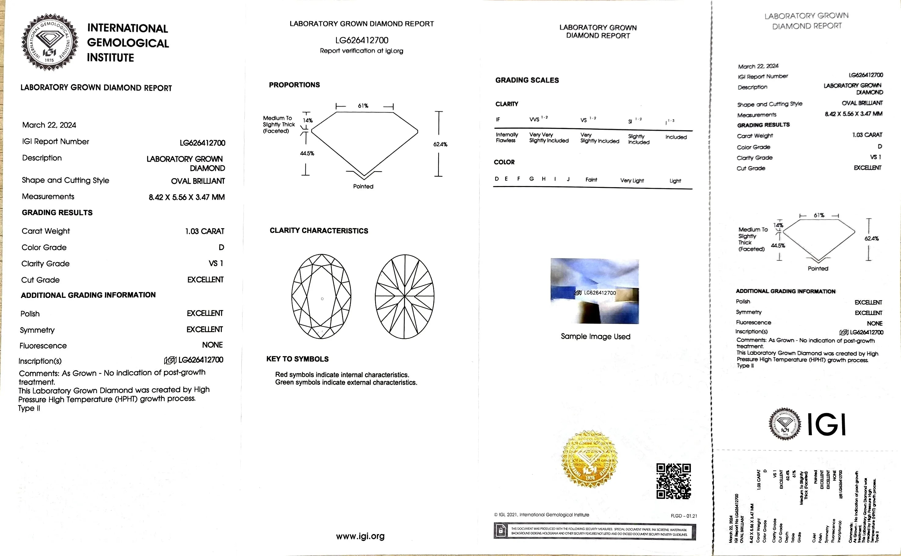 1.03ct Oval Lab Diamond - D Color VS1 | Doveggs Certified