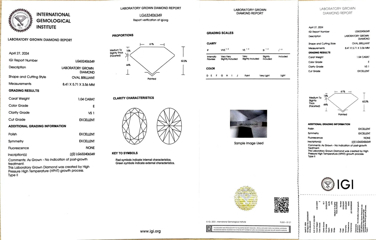 1.04ct Oval Lab Diamond - E Color VS1 | Doveggs Certified