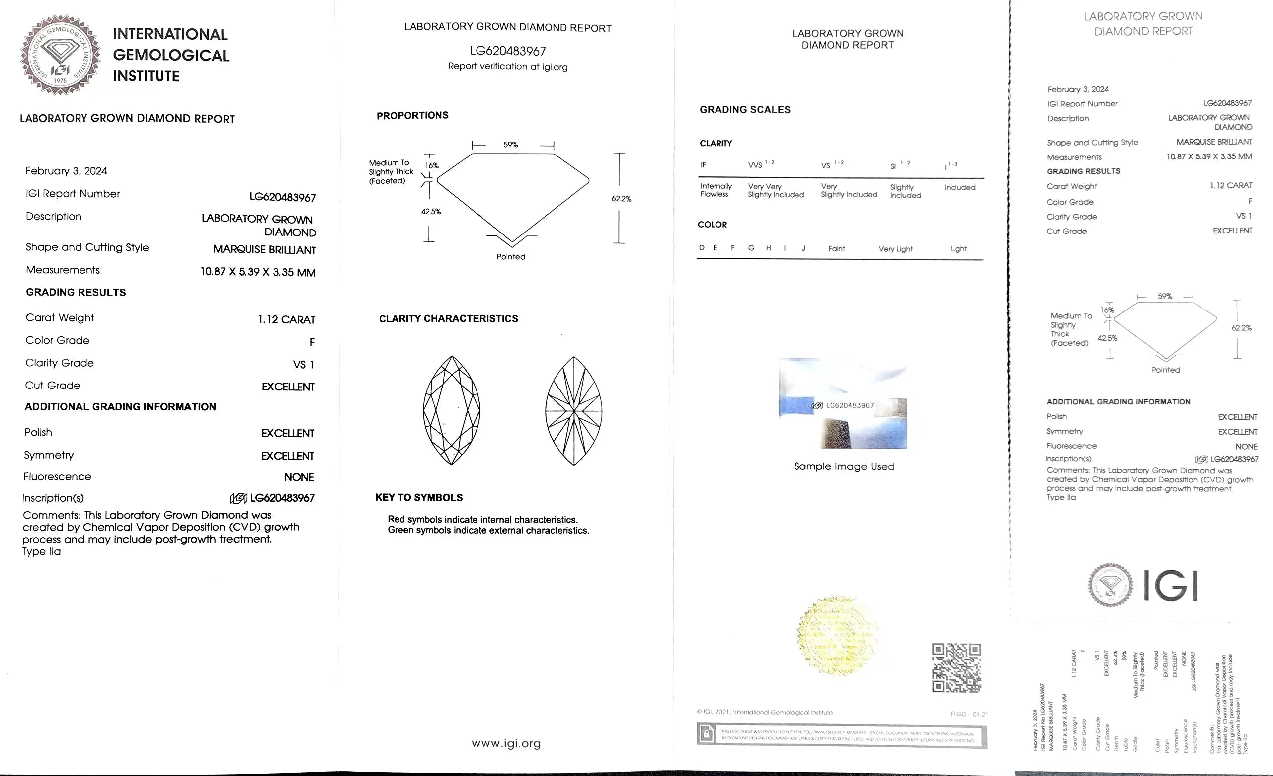 1.12ct Marquise Cut Lab Diamond - F Color VS1 | Doveggs Certified
