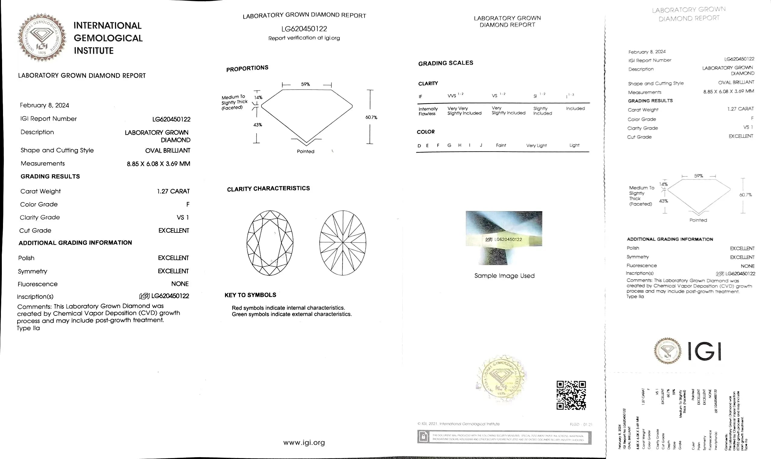 1.27ct Oval Cut Lab Diamond - F Color VS1 | Doveggs Certified