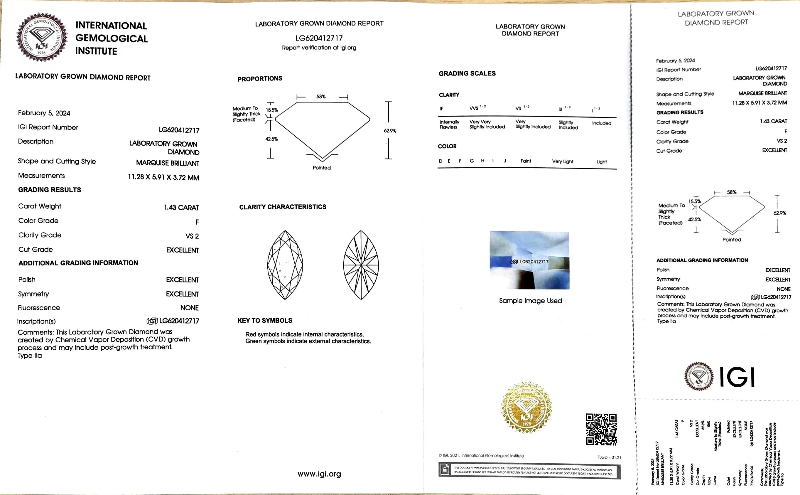 1.43ct Marquise Lab Diamond - F Color VS2 | Doveggs Certified