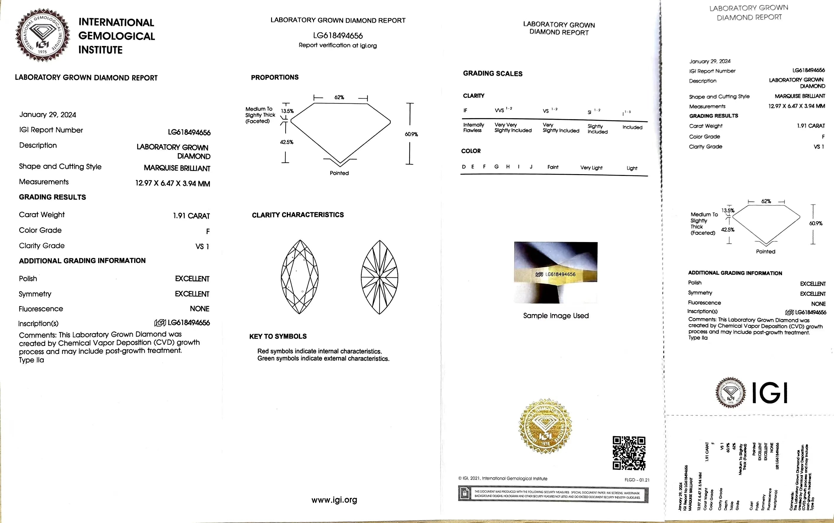 1.91ct Marquise Lab Diamond - F Color VS1 | Doveggs Certified