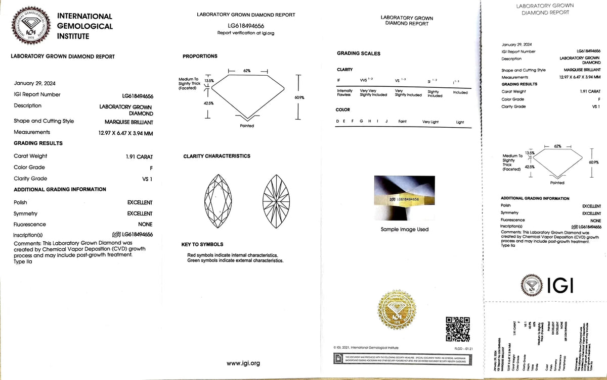 1.91ct Marquise Lab Diamond - F Color VS1 | Doveggs Certified