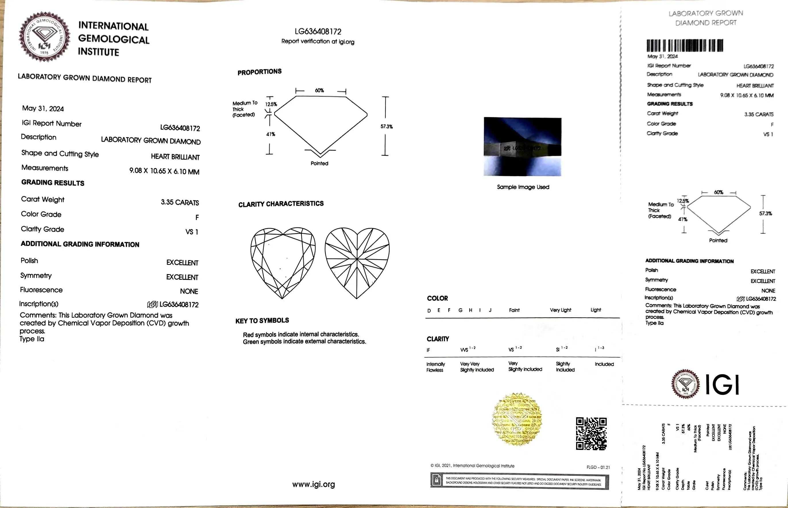 3.35ct Heart Lab Diamond - F Color VS1 | Doveggs Certified