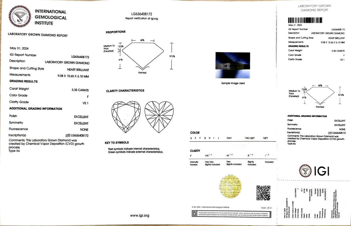 3.35ct Heart Lab Diamond - F Color VS1 | Doveggs Certified
