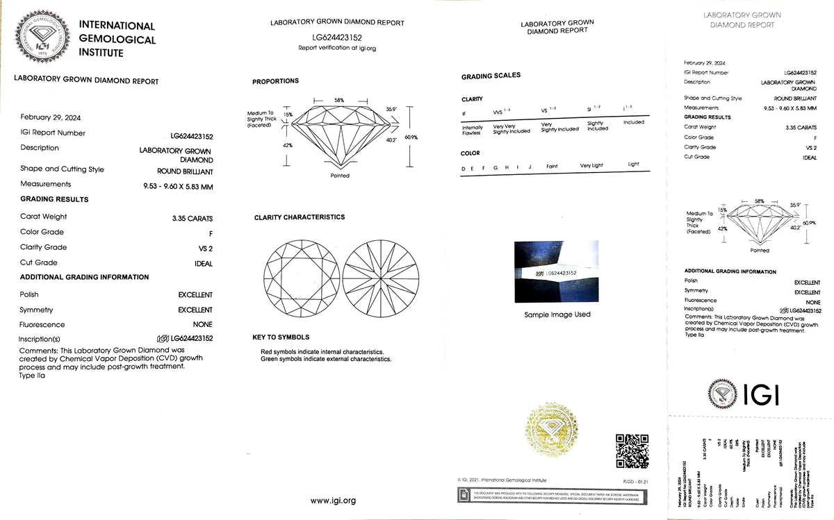 3.35ct Round Lab Diamond - F Color VS2 | Doveggs Certified