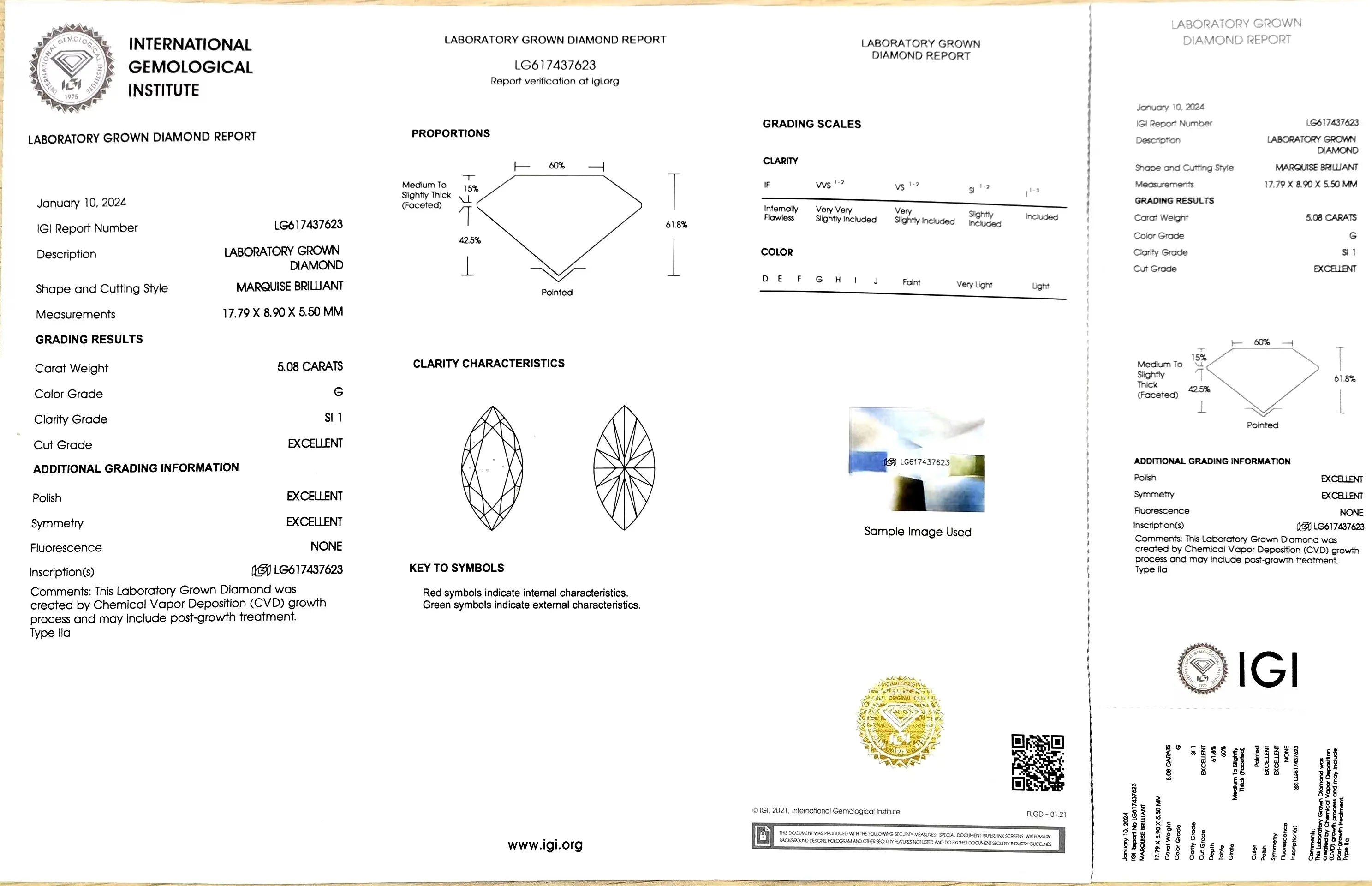 5.08ct Marquise Lab Diamond - G Color SI1 | Doveggs Certified