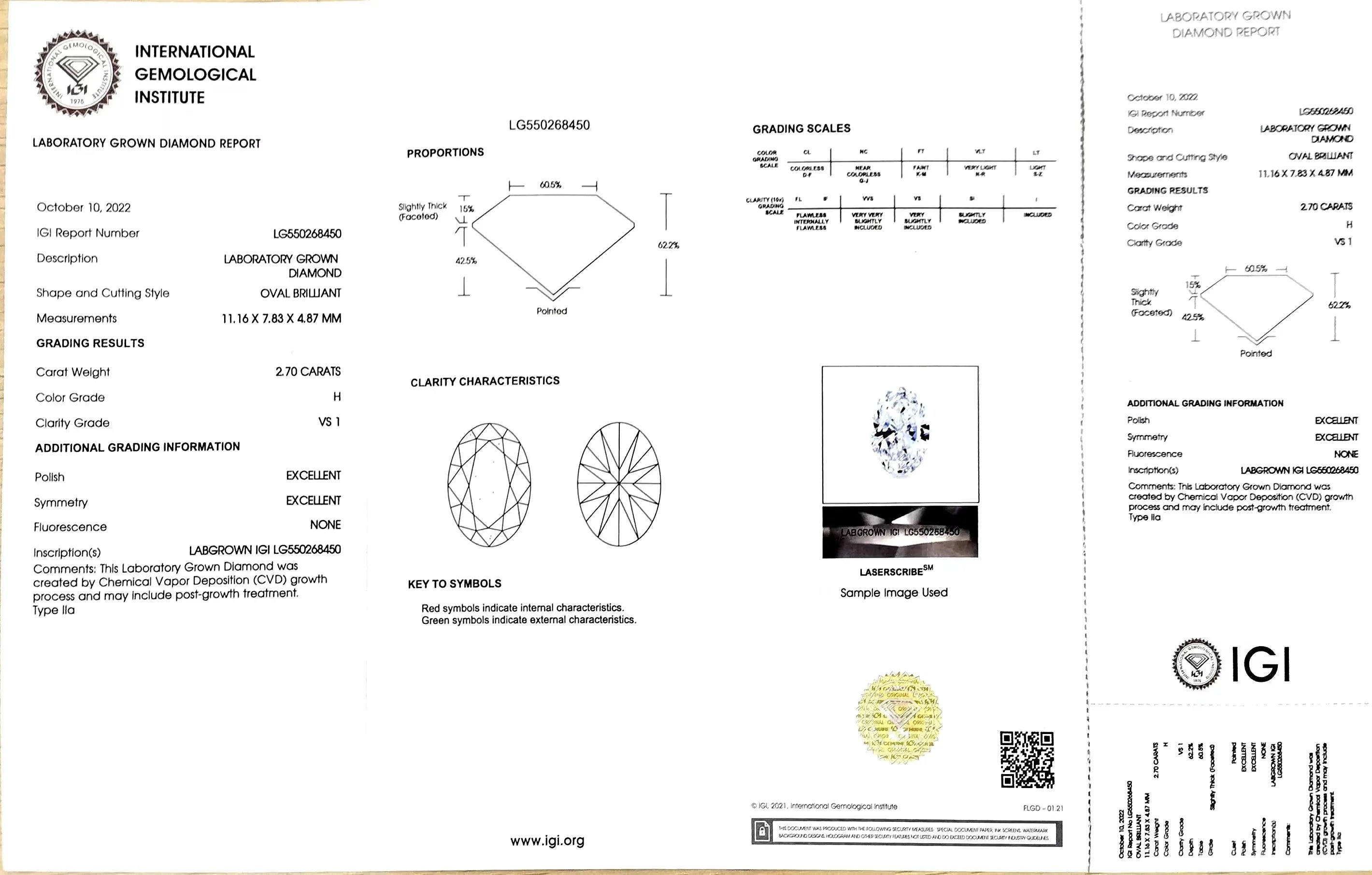 2.70ct Oval Lab Diamond - H Color VS1 | Doveggs Certified