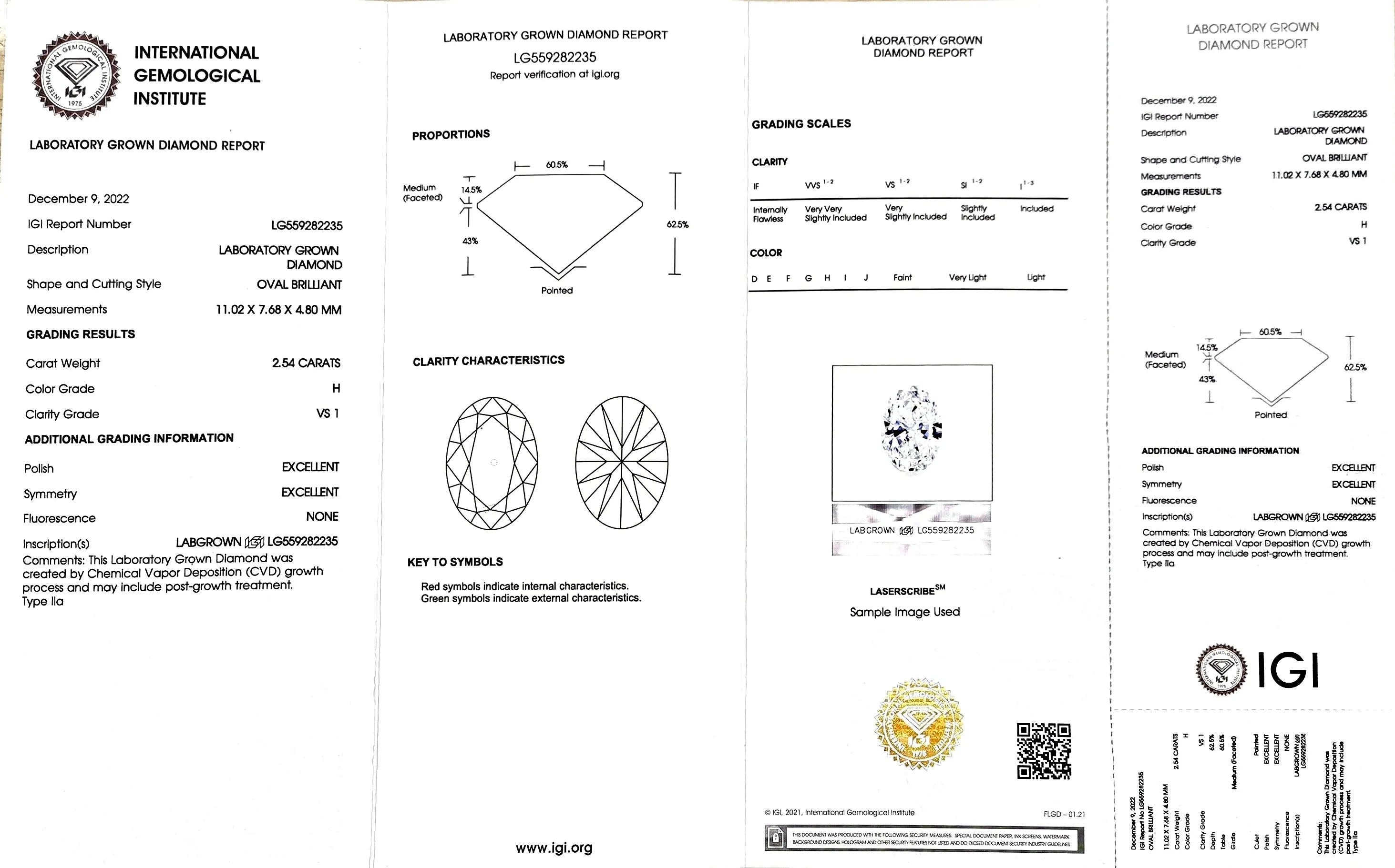 2.54ct Oval Lab Diamond - H Color VS1 | Doveggs Certified