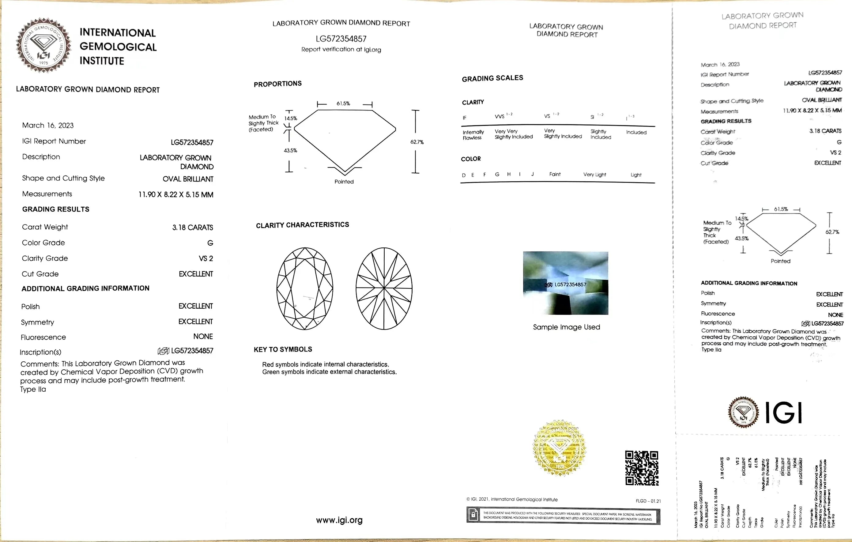 3.18ct Oval Cut Lab Diamond - G Color VS2 | Doveggs Certified