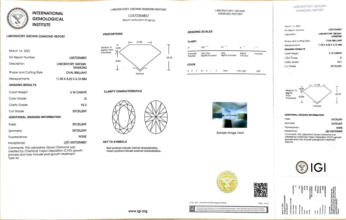 3.18ct Oval Cut Lab Diamond - G Color VS2 | Doveggs Certified