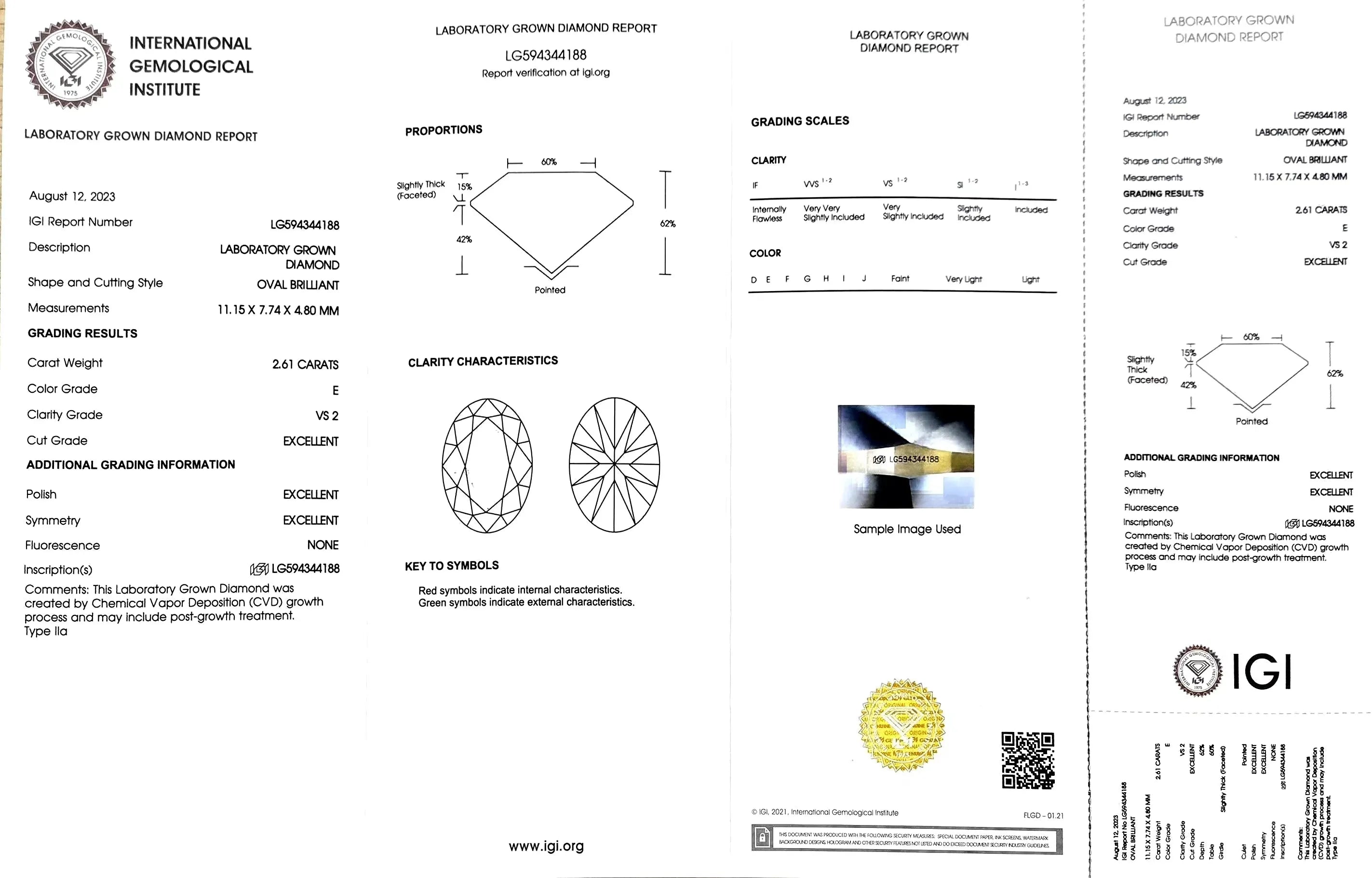 2.61ct Oval Cut Lab Diamond - E Color VS2 | Doveggs Certified