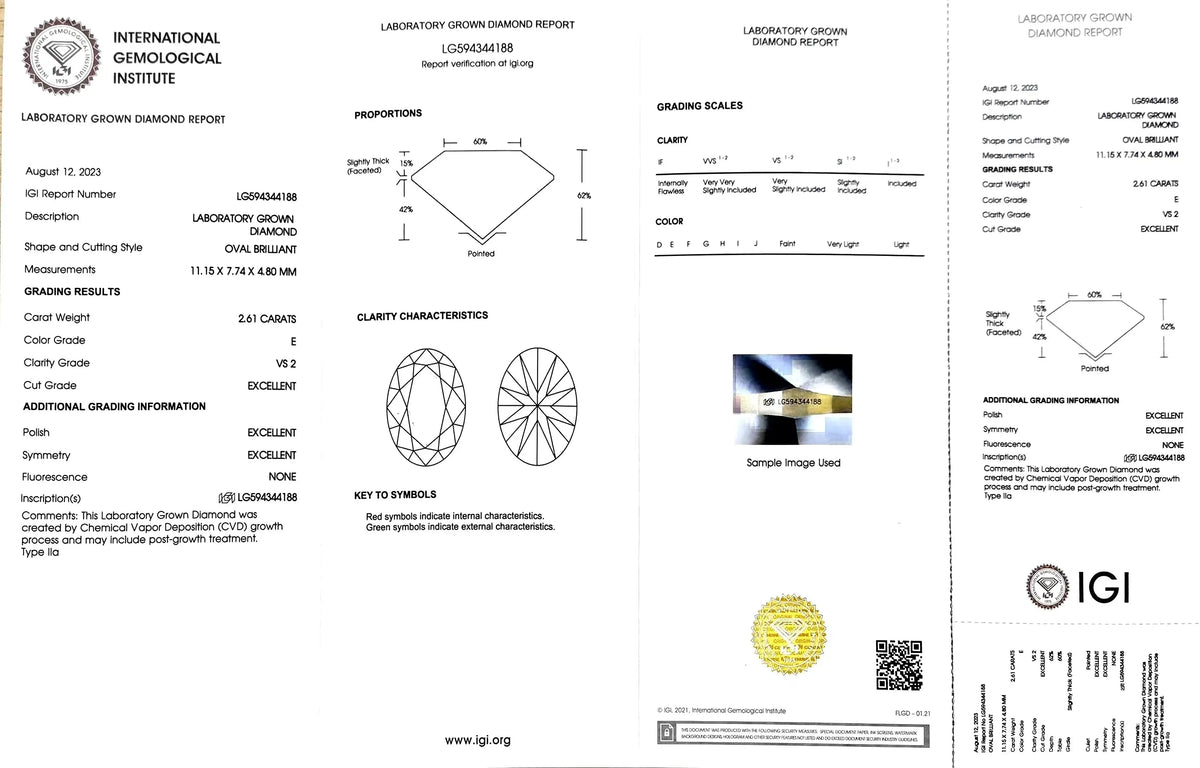 2.61ct Oval Cut Lab Diamond - E Color VS2 | Doveggs Certified