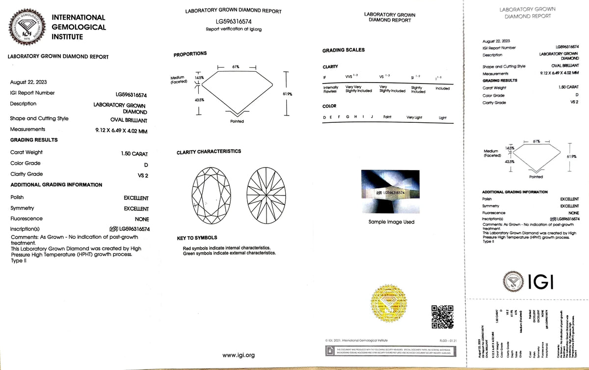 1.50ct Oval Cut Lab Diamond - D Color VS2 | Doveggs Certified