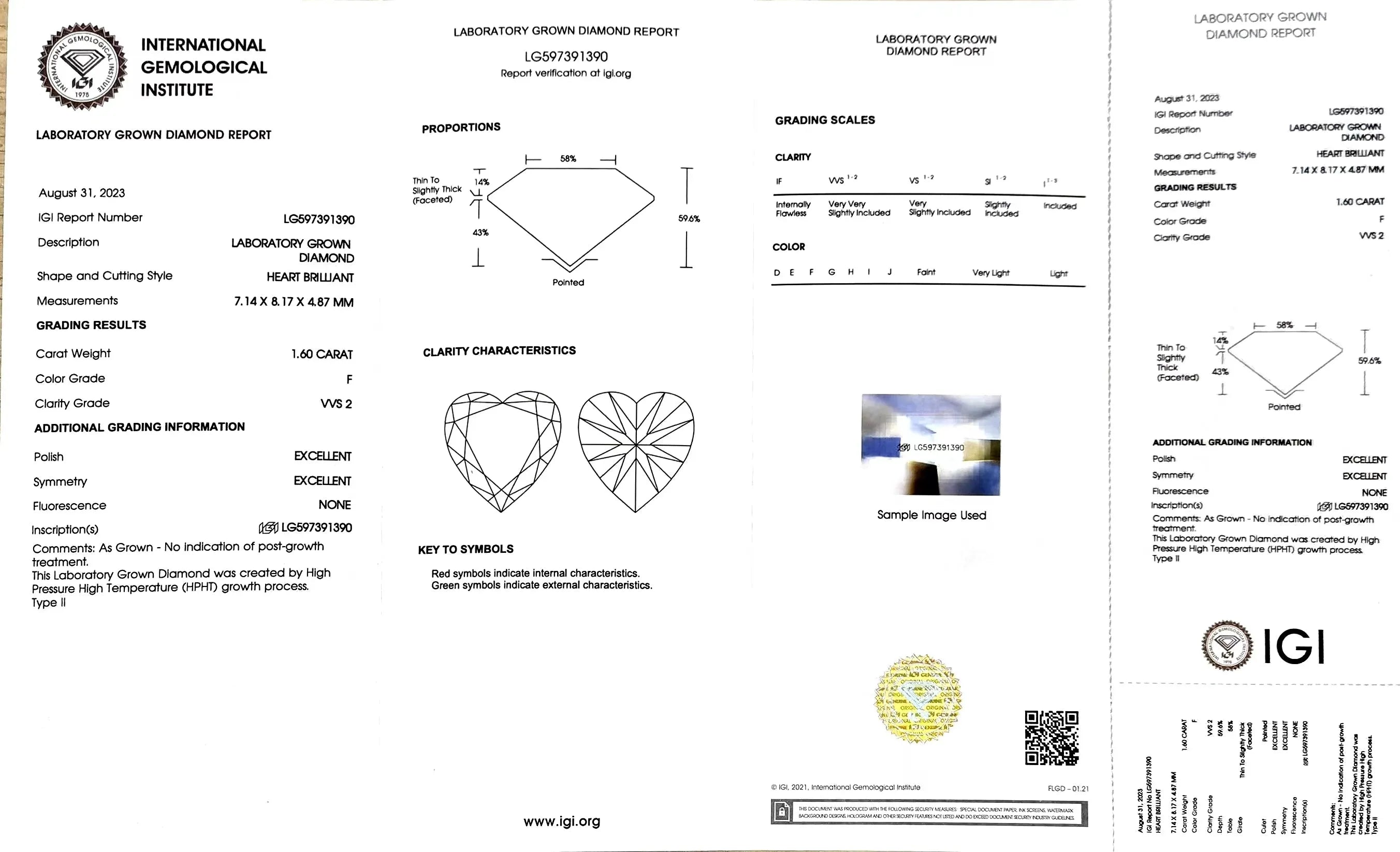 1.60ct Heart Cut Lab Diamond - F Color VVS2 | Doveggs Certified