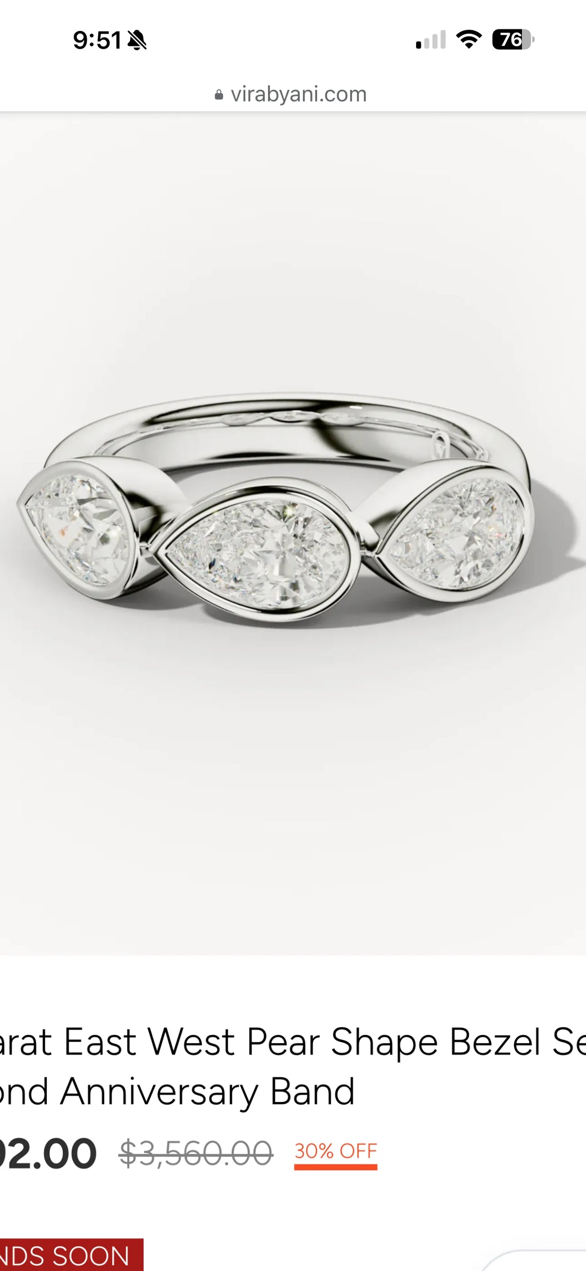 Ring semi mount of 3 pear stones