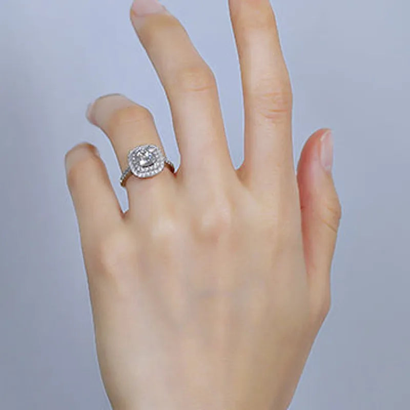 Cushion pave double halo moissanite engagement ring| DovEggs