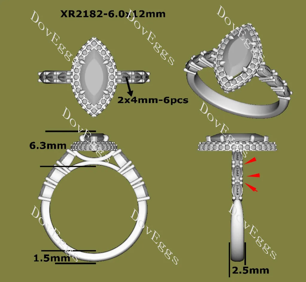 Marquise halo pave vintage moissanite engagement ring| DovEggs