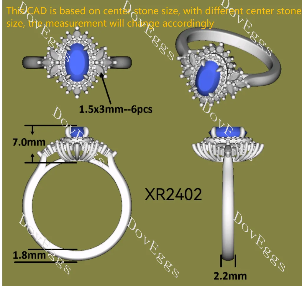 Oval halo side stones colored moissanite engagement ring| DovEggs