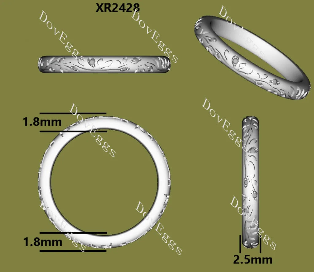 Round brilliant earth verdure engraved full eternity moissanite wedding band-2.5mm band width| Doveggs