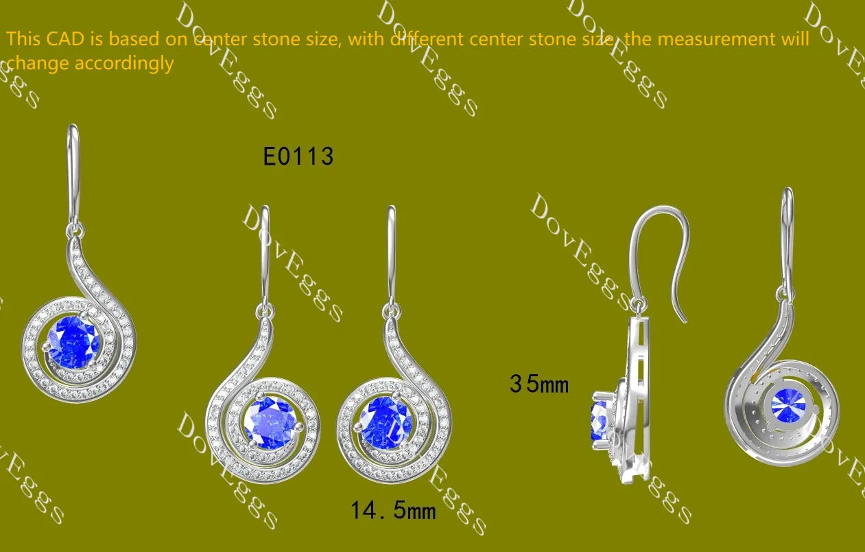 Round loopback art deco pave halo twilight blue moissnaite earrings| Doveggs