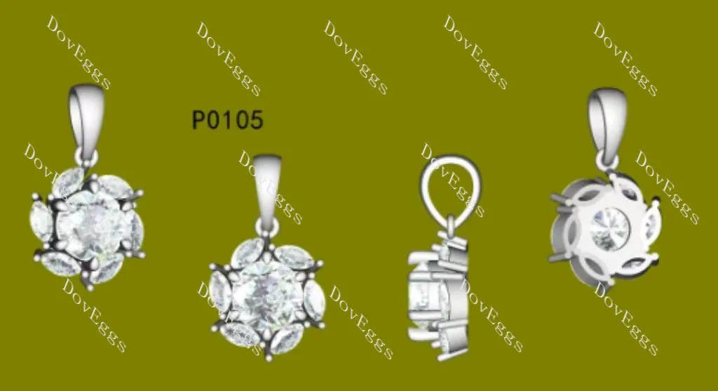 Round floral halo 2ct moissanite pendant necklace (pendant only)| Doveggs