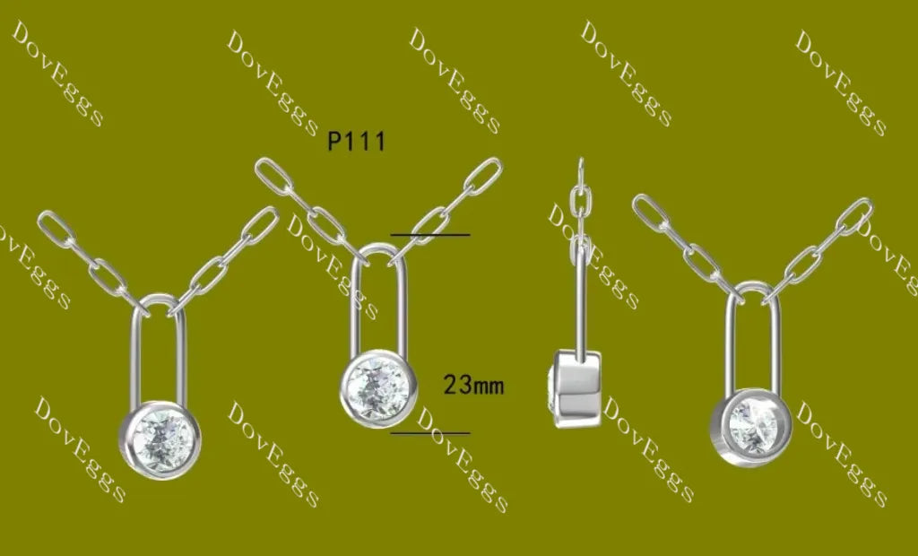 Round bezel solitaire moissnaite pendant necklace with 18"+2" length chain| Doveggs