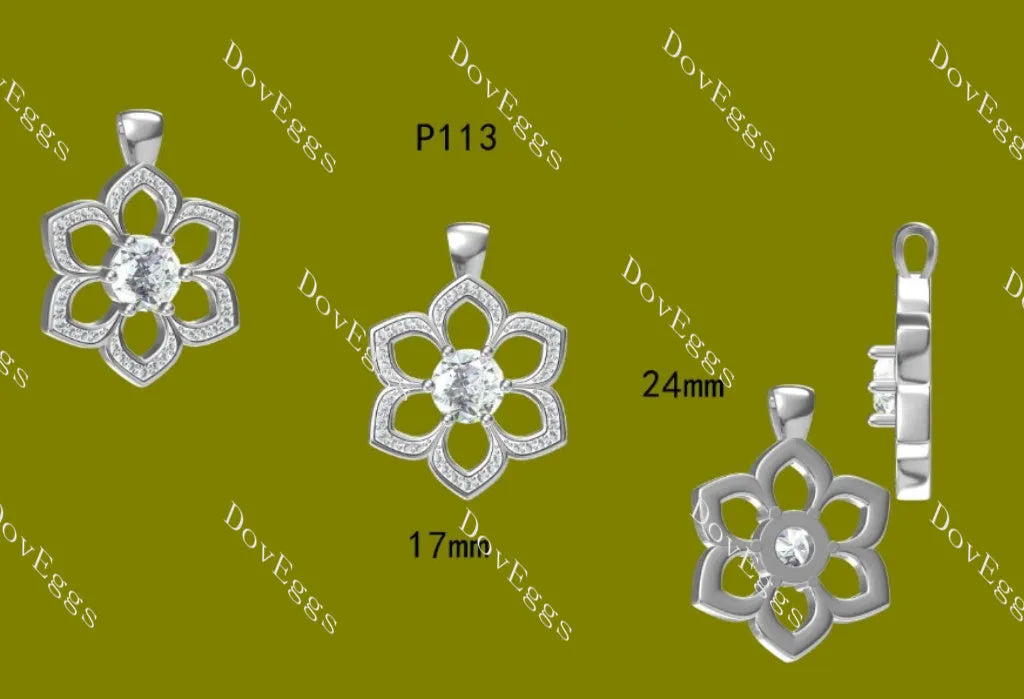 Six Wishes by Angel- Round floral pave moissanite pendant necklace (pendant only)| Doveggs