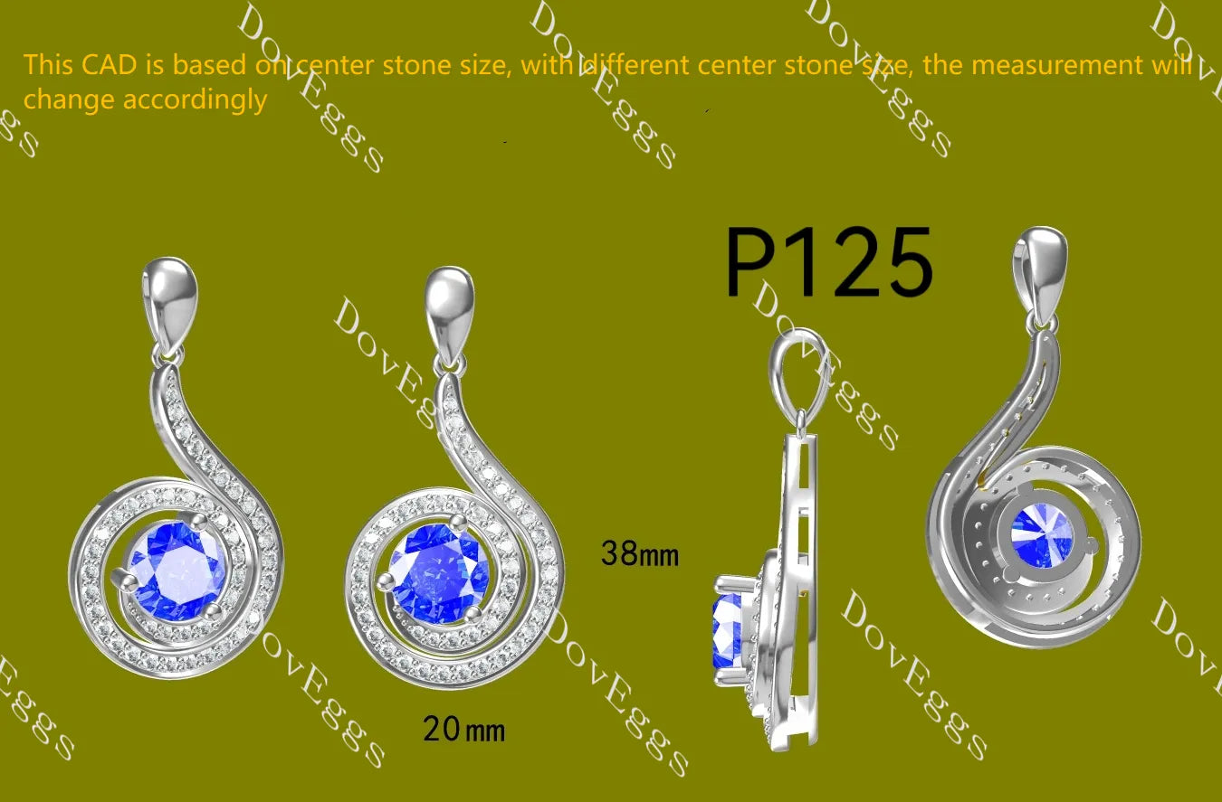 Round loopback art deco pave halo twilight blue moissnaite pendant necklace (pendant only)| Doveggs