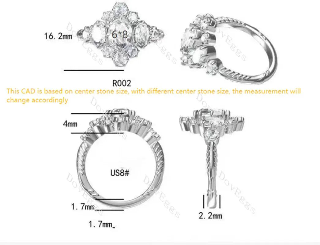 Oval side stones vintage moissanite engagement ring| Doveggs