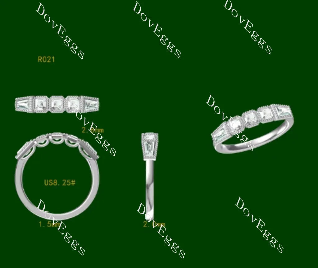 Asscher five-stone bezel moissanite wedding band-2.0mm band width| DovEggs