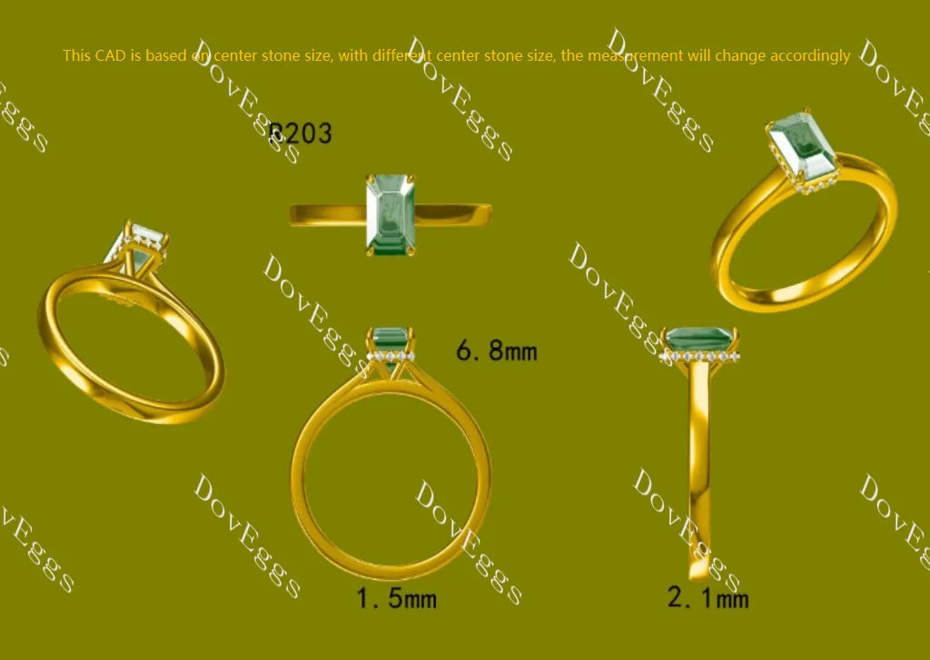Emerald carved hidden halo moissanite engagement ring| DovEggs