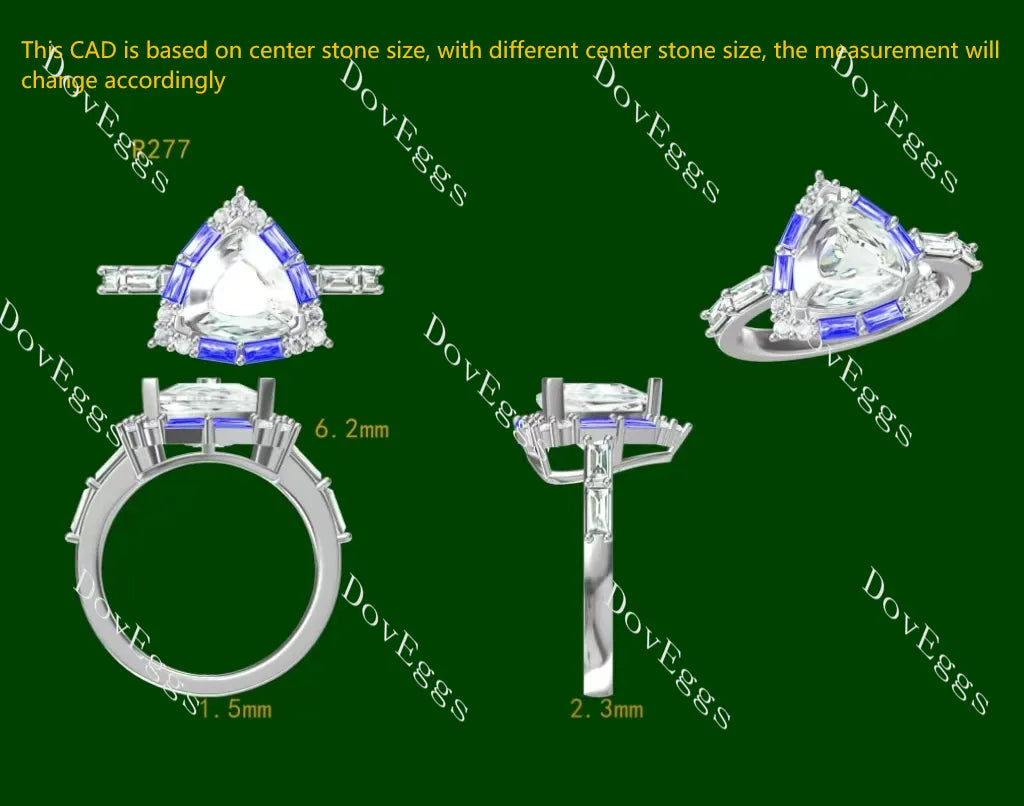 Fat trillion halo moissanite engagement ring| DovEggs