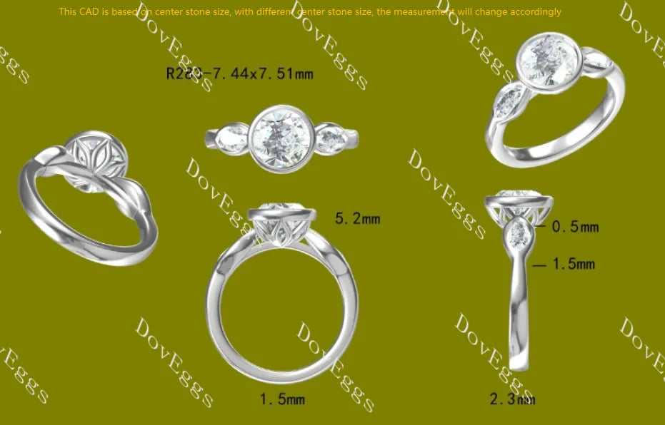 Angelina-Round bezel three stones moissanite engagement ring| DovEggs