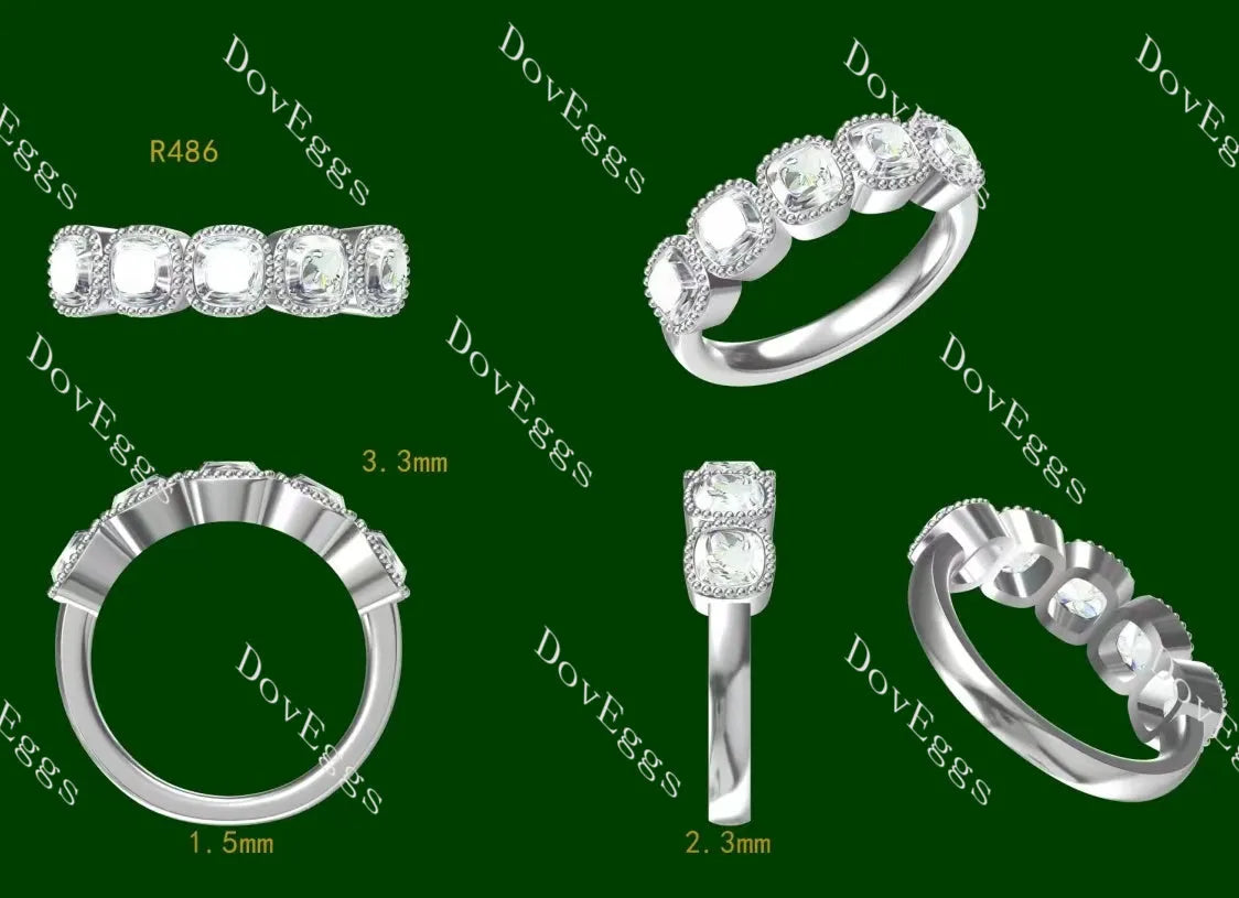 Cushion five stones bezel moissanite wedding band-2.3mm band width| DovEggs