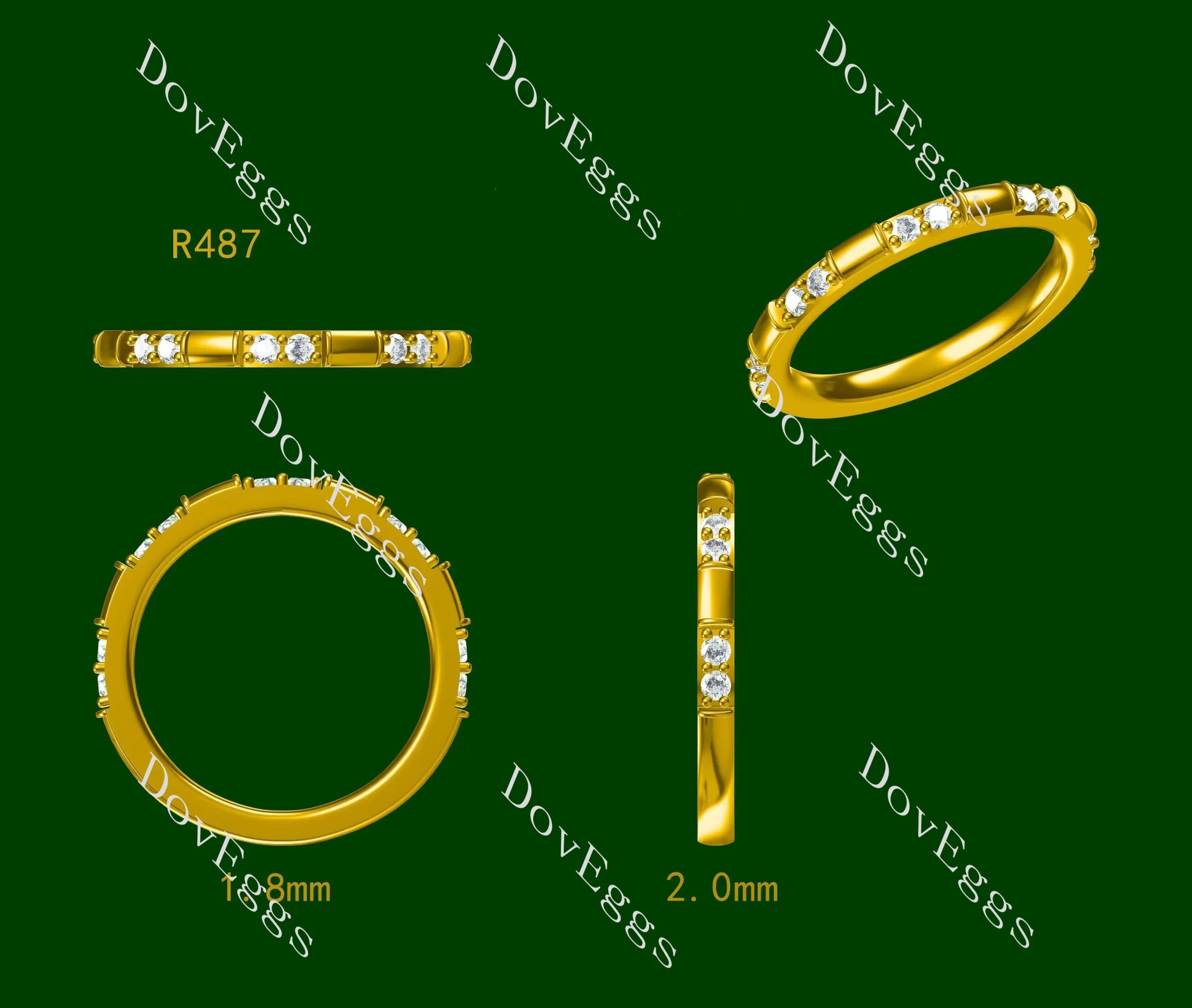 Round pave moissanite/lab grown diamond wedding band-2.0mm band width| DovEggs