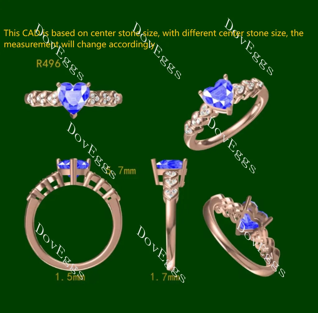 Heart side stones colored moissanite engagement ring| DovEggs
