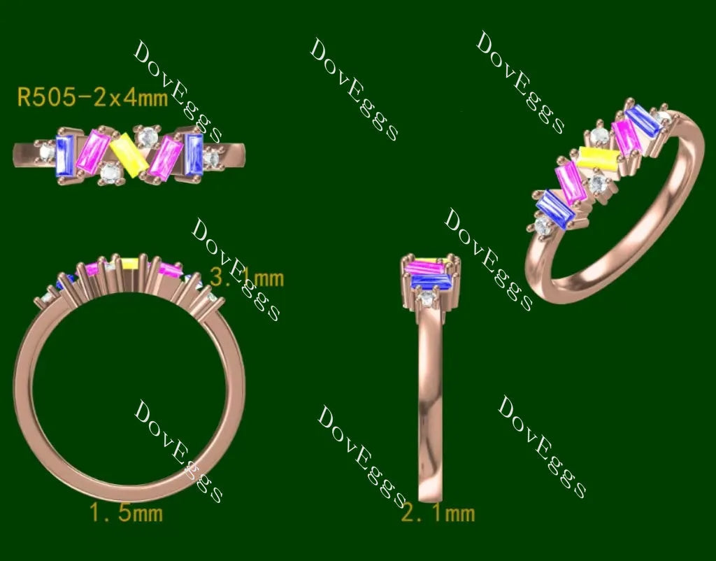 Baguette round pave colored gem/lab grown diamond self-love band-2.1mm band width| DovEggs