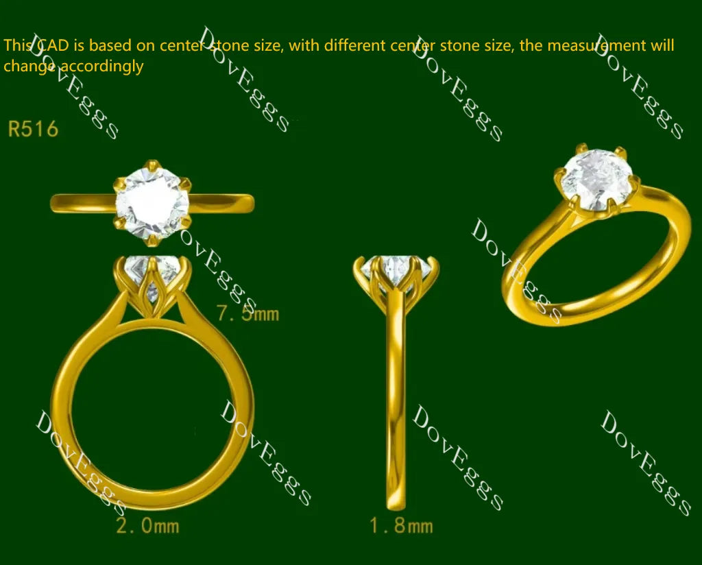 Round solitaire moissanite engagement ring| DovEggs