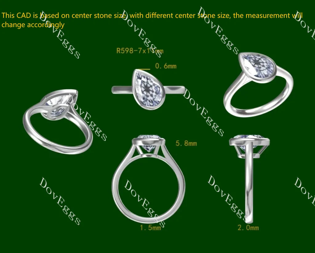 Pear bezel solitaire colored moissanite engagement ring | Doveggs