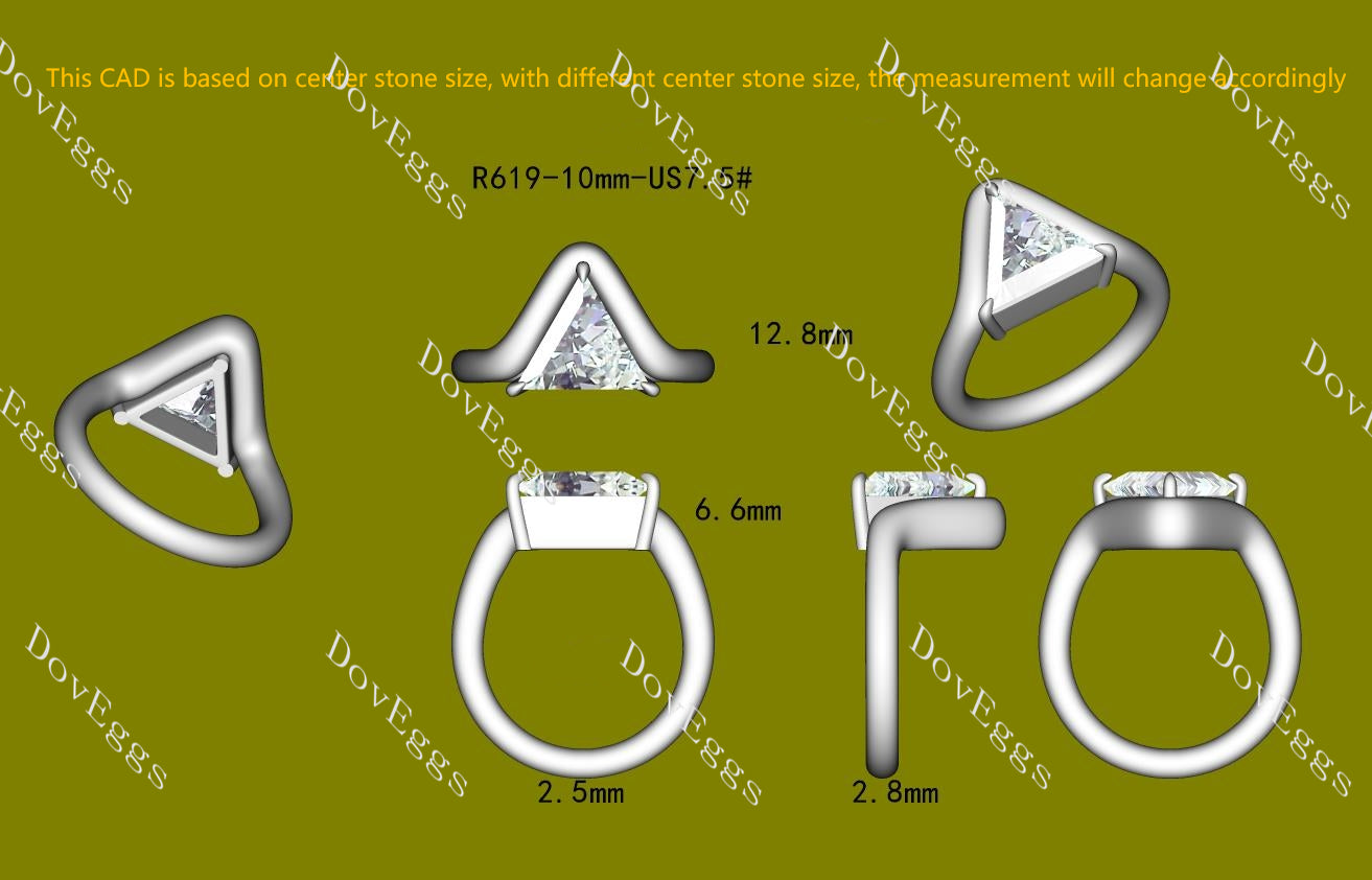Triangle solitaire eleglant ethical lab diamond engagement ring only semi-mount only(Exclusively to DovEggs Stones)
